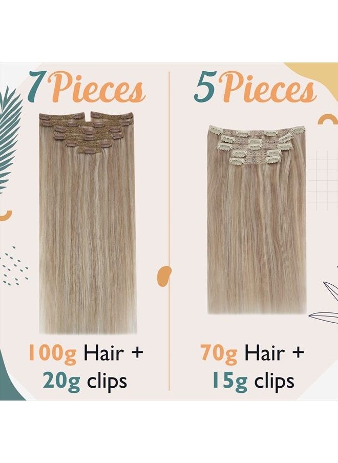 Ve Sunny Sunny Human Hair Clip in Extensions Ash Blonde Highlights Bleach Blonde Clip on Hair Extensions Blonde Real Hair Extensions Clip in Human Hair Highlights Blonde Can Be Toned 120g 18inch  - Image 2