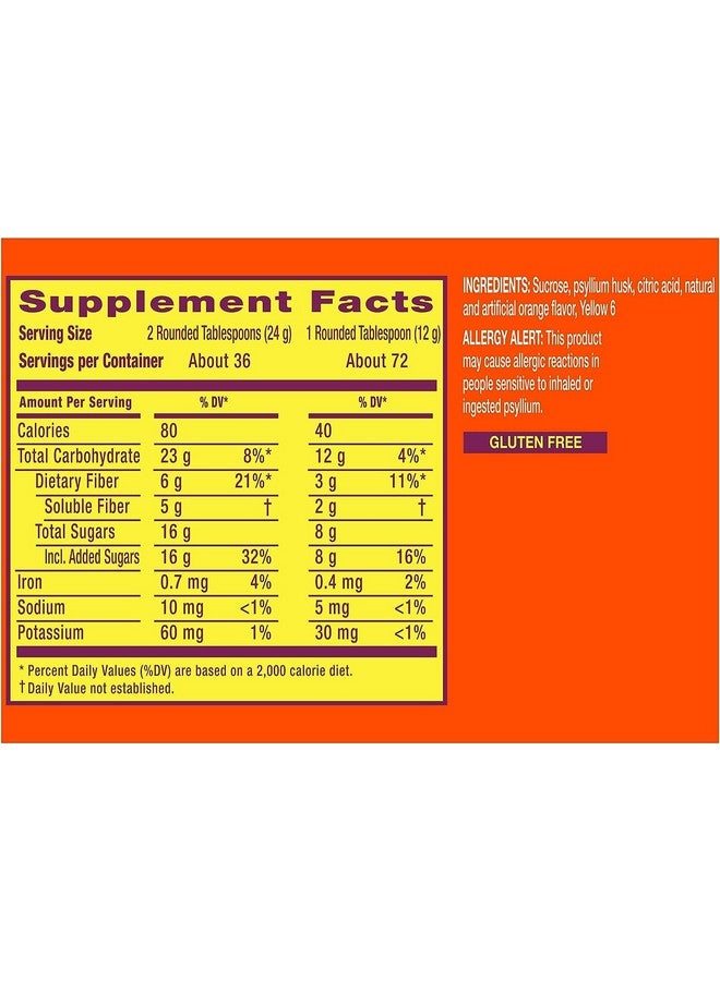 Metamucil Fiber, 4-in-1 Psyllium Fiber Supplement Powder with Real Sugar, Orange Flavored Drink, 72 Servings (Pack of 2) - Image 2