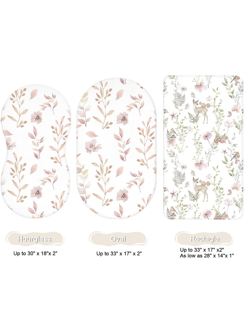 Bukela Bassinet Sheets for Baby Girls Boys 2 Pack, Fitted Baby Mattress Sheet for Rectangle, Oval, Hourglass Bassinet Mattress, Breathable Cozy & Universal Fit (Floral Fawn) - Image 2