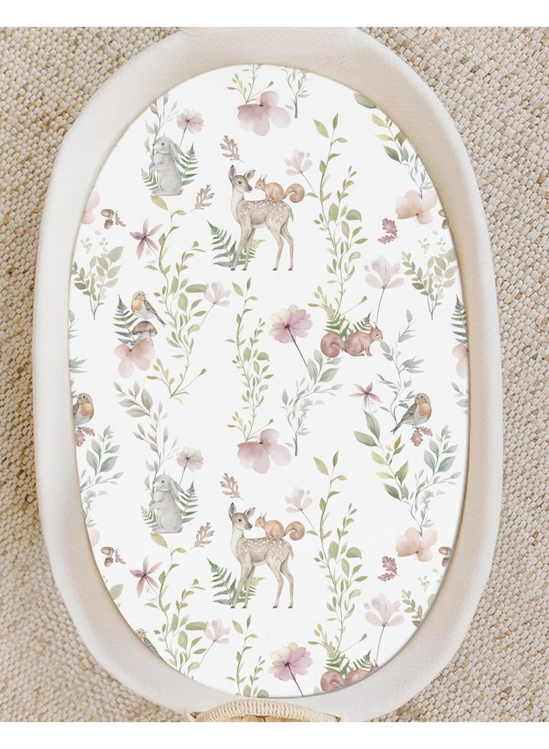Bukela Bassinet Sheets for Baby Girls Boys 2 Pack, Fitted Baby Mattress Sheet for Rectangle, Oval, Hourglass Bassinet Mattress, Breathable Cozy & Universal Fit (Floral Fawn) - Image 4