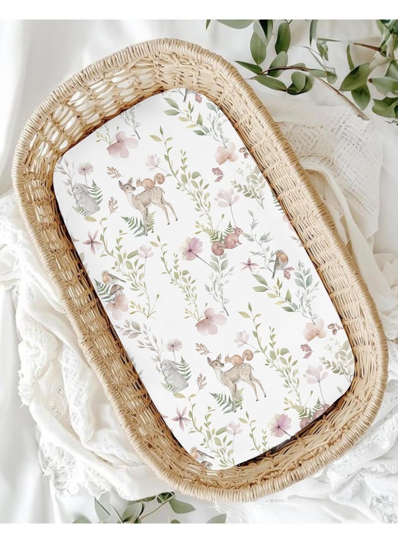 Bukela Bassinet Sheets for Baby Girls Boys 2 Pack, Fitted Baby Mattress Sheet for Rectangle, Oval, Hourglass Bassinet Mattress, Breathable Cozy & Universal Fit (Floral Fawn) - Image 3