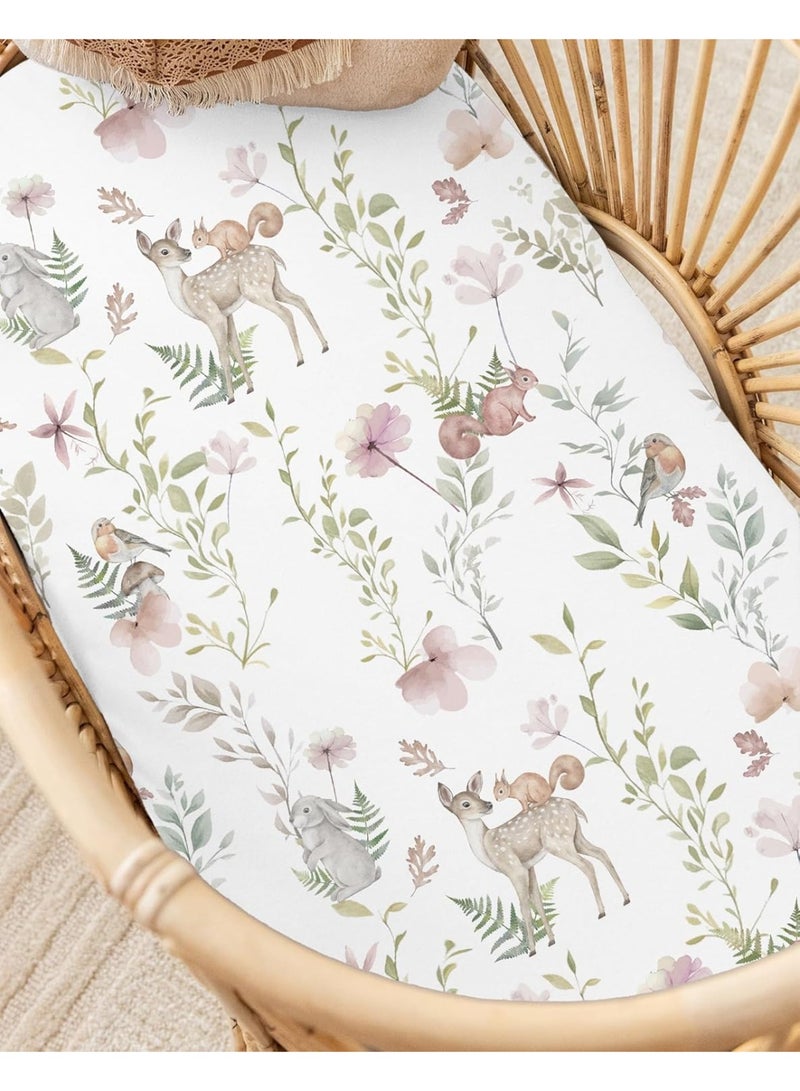 Bukela Bassinet Sheets for Baby Girls Boys 2 Pack, Fitted Baby Mattress Sheet for Rectangle, Oval, Hourglass Bassinet Mattress, Breathable Cozy & Universal Fit (Floral Fawn) - Image 5