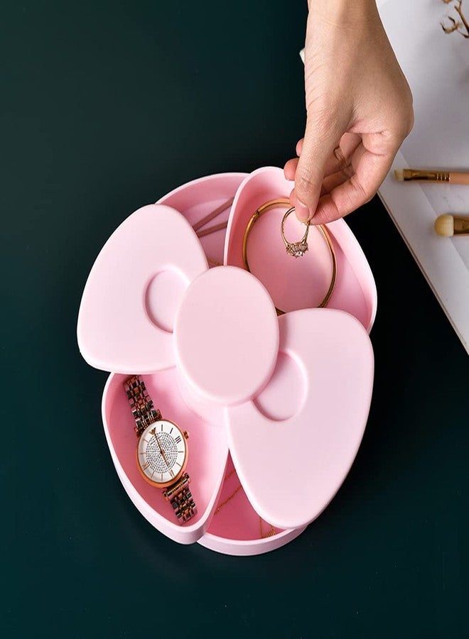 لوزين علبة تنظيم مجوهرات صغيرة بلاستيكية ذات طبقتين، على شكل فيونكة، قابلة للدوران، مثالية للسفر، لحفظ المجوهرات، حاملة، صينية مجوهرات مع غطاء، مناسبة للأقراط والخواتم والأساور وأزرار الأكمام وربطات الشعر والدبابيس وغيرها من المجوهرات الصغيرة - Image 3