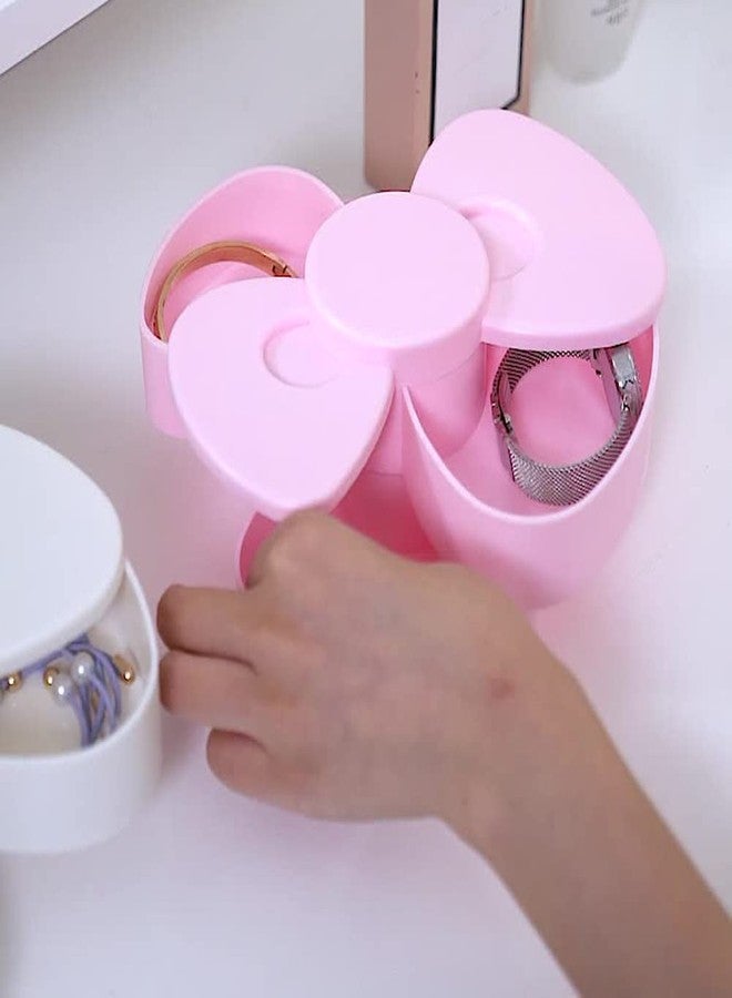 لوزين علبة تنظيم مجوهرات صغيرة بلاستيكية ذات طبقتين، على شكل فيونكة، قابلة للدوران، مثالية للسفر، لحفظ المجوهرات، حاملة، صينية مجوهرات مع غطاء، مناسبة للأقراط والخواتم والأساور وأزرار الأكمام وربطات الشعر والدبابيس وغيرها من المجوهرات الصغيرة - Image 2