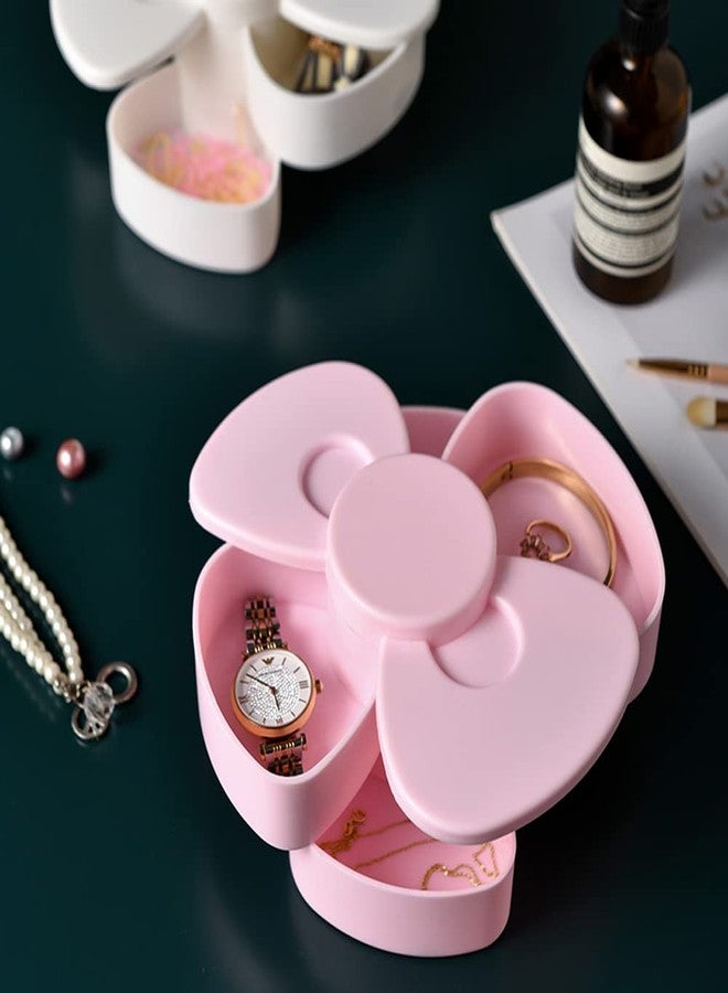 لوزين علبة تنظيم مجوهرات صغيرة بلاستيكية ذات طبقتين، على شكل فيونكة، قابلة للدوران، مثالية للسفر، لحفظ المجوهرات، حاملة، صينية مجوهرات مع غطاء، مناسبة للأقراط والخواتم والأساور وأزرار الأكمام وربطات الشعر والدبابيس وغيرها من المجوهرات الصغيرة - Image 4