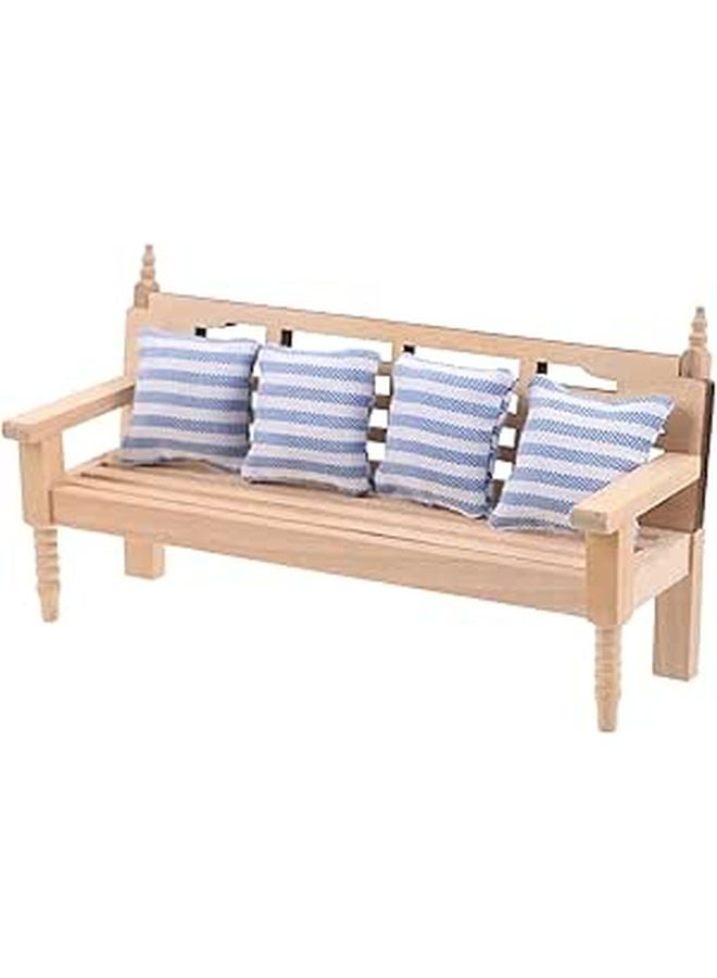 Miniature Wooden Dollhouse Sofa With Pillows Multi Seat Living Room Furniture - Image 1