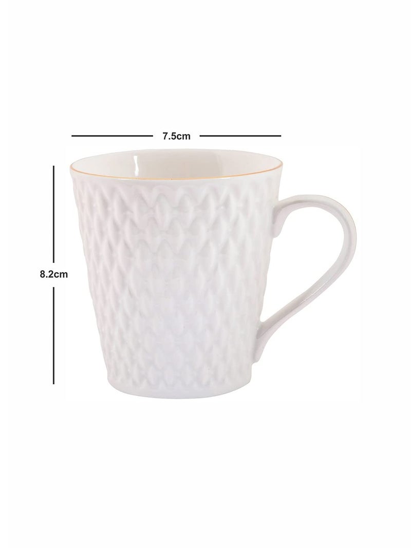 E - Ezra E-Ezra Tableware Set Of 6 White Floral Textured Porcelain Glossy Cups (Pack Of 6), 180 milliliter - Image 4