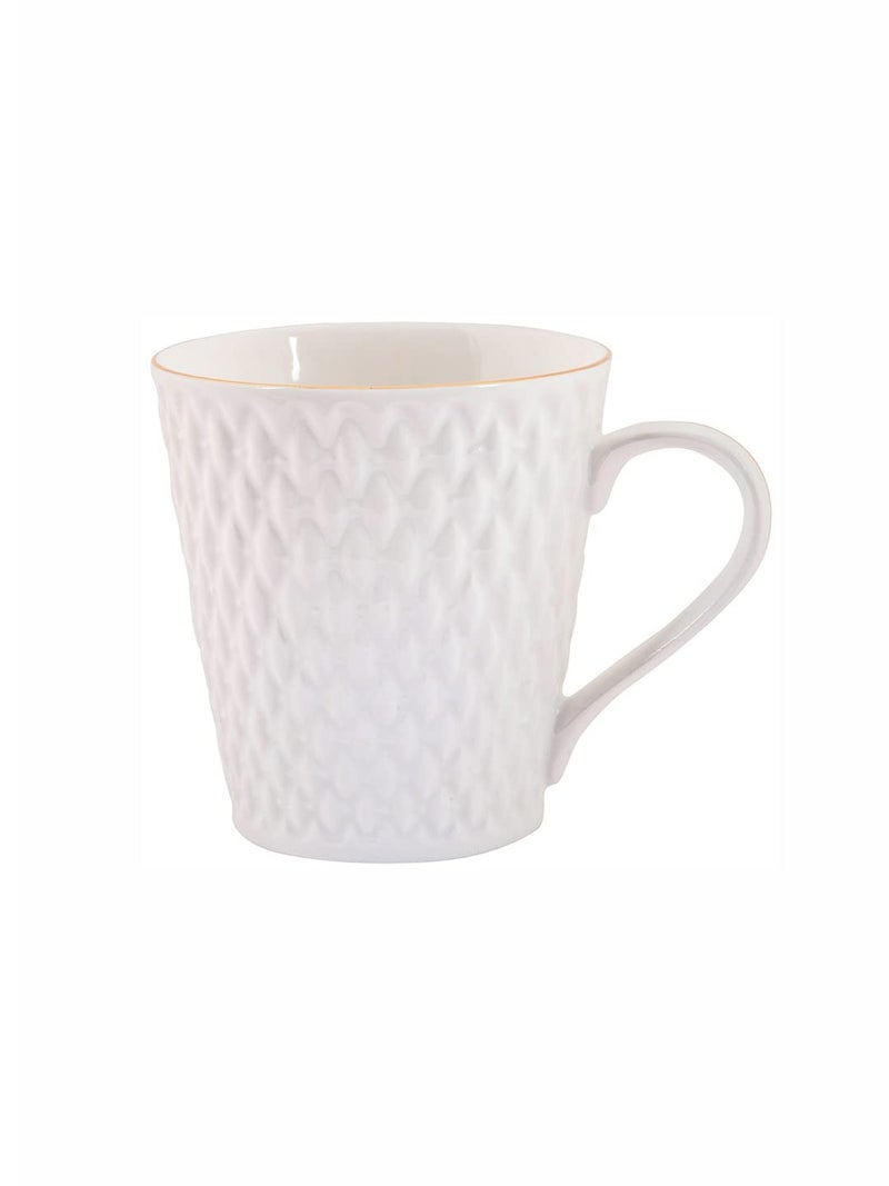 E - Ezra E-Ezra Tableware Set Of 6 White Floral Textured Porcelain Glossy Cups (Pack Of 6), 180 milliliter - Image 3