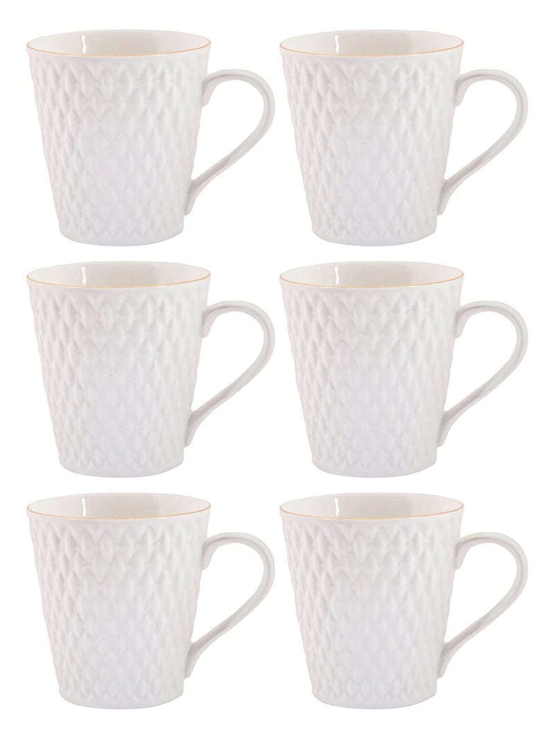 E - Ezra E-Ezra Tableware Set Of 6 White Floral Textured Porcelain Glossy Cups (Pack Of 6), 180 milliliter - Image 2