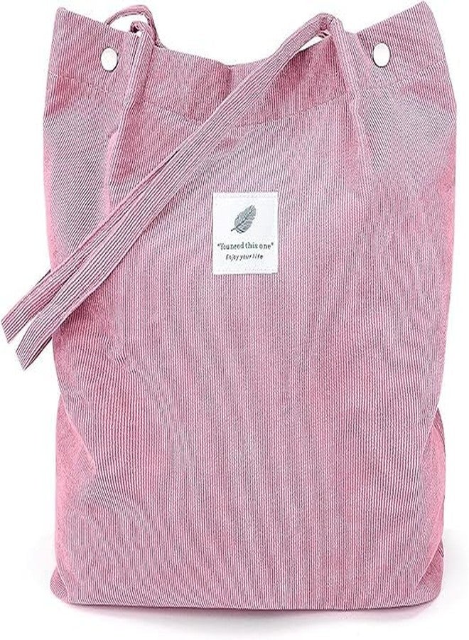 CHITDAX Hand Bags Corduroy Tote Bags For Women Large Capacity Shoulder Bag with Inner Pocket for School Work Shopping Travel Daily Use Grocery Casual (Pink) - Image 1