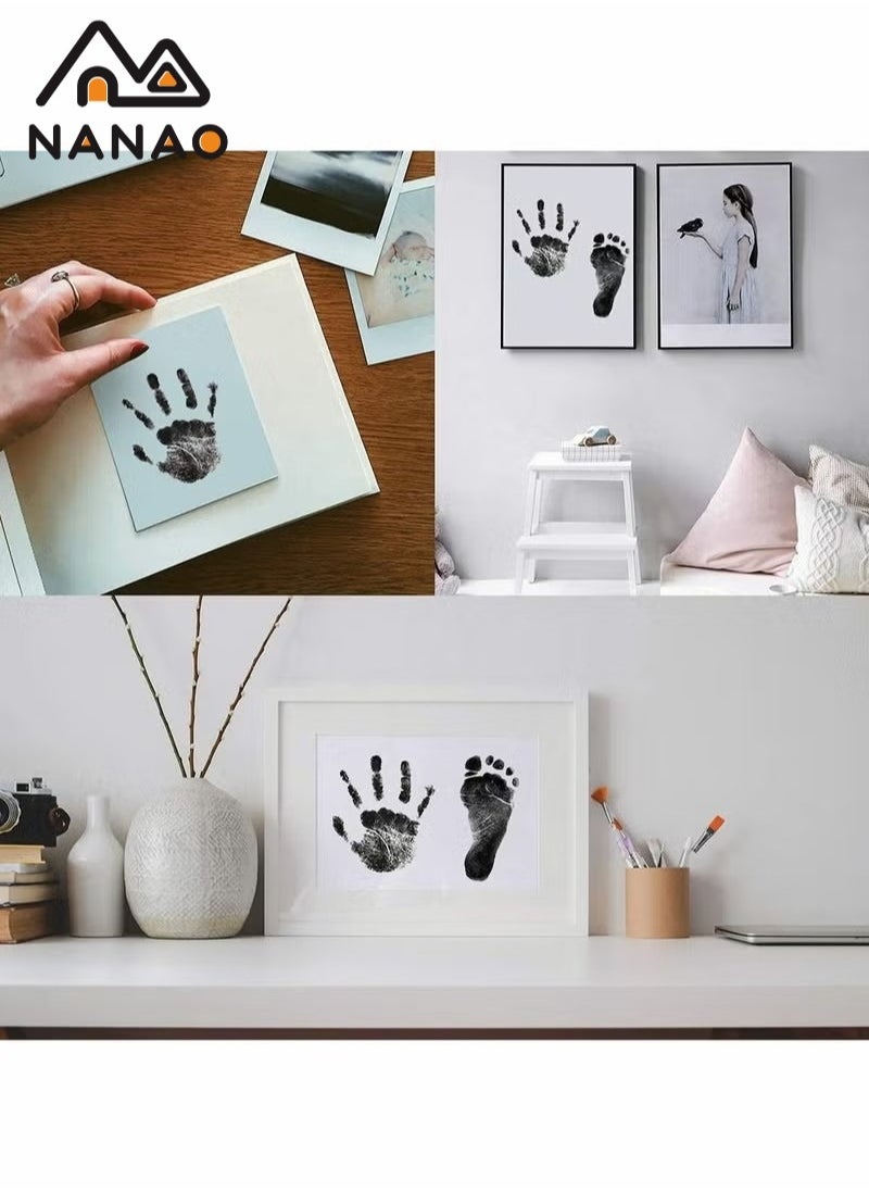 NANAO - 2 Uses Newborn Baby Handprint or Footprint Kit with Included Safe Clean-Touch Ink Pad Footprint Photo (black) - Image 1