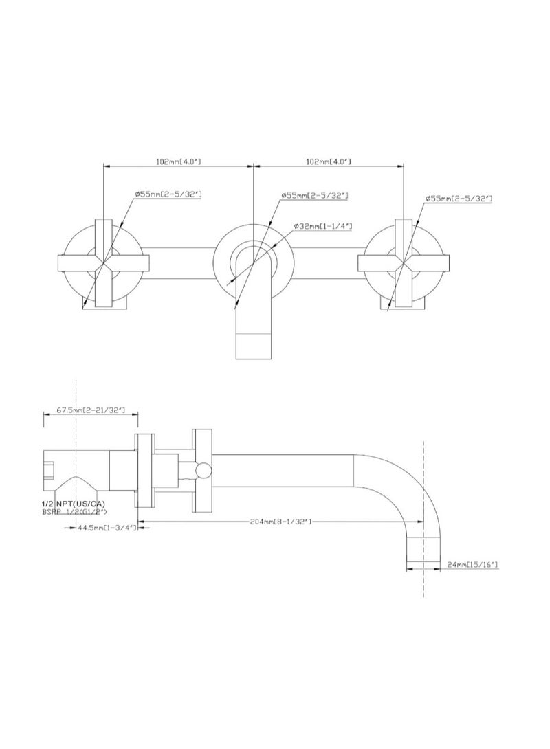 المفتاحة صنبور حوض حديث مثبت على الحائط بمقبضين متقاطعين - مصنوع من الفولاذ المقاوم للصدأ بلمسة نهائية من النيكل المصقول، صنبور خلاط مياه ساخن وبارد لحوض الحمام، تصميم متين مقاوم للتآكل - Image 2