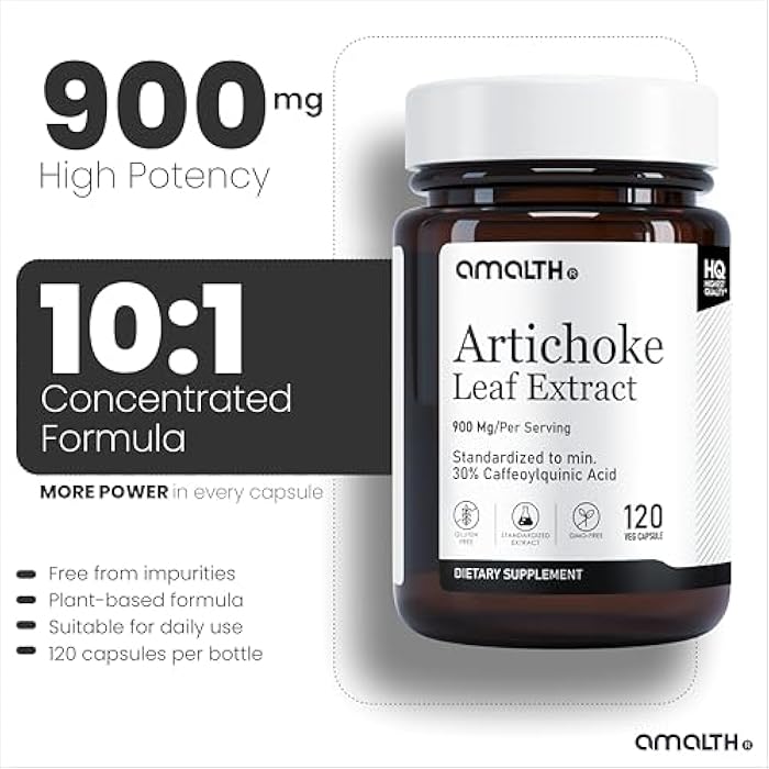 AMALTH Artichoke Leaf Extract Capsules 900 mg | Cynara Scolymus Extract Capsules Standardized 30% Caffeoylquinic Acid | Artichoke Extract Supplement | Herbal Digestive Wellness Support | 120 Veg Capsules - Image 3