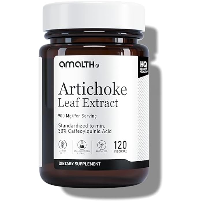 AMALTH Artichoke Leaf Extract Capsules 900 mg | Cynara Scolymus Extract Capsules Standardized 30% Caffeoylquinic Acid | Artichoke Extract Supplement | Herbal Digestive Wellness Support | 120 Veg Capsules - Image 1
