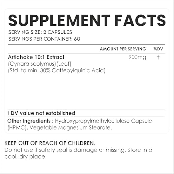 AMALTH Artichoke Leaf Extract Capsules 900 mg | Cynara Scolymus Extract Capsules Standardized 30% Caffeoylquinic Acid | Artichoke Extract Supplement | Herbal Digestive Wellness Support | 120 Veg Capsules - Image 2