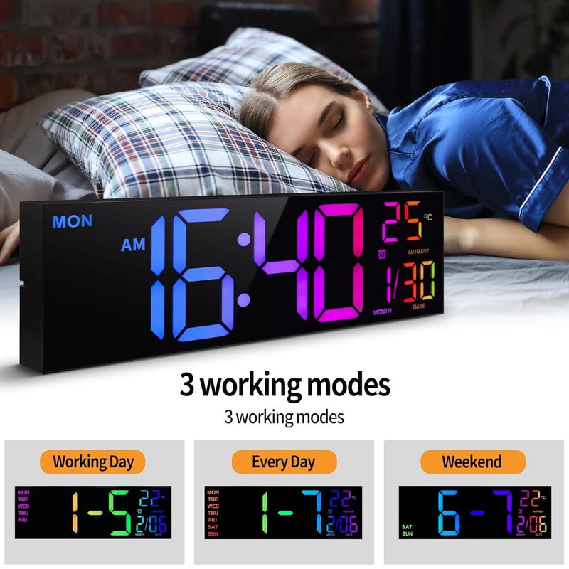 Maxstar Large Digital Wall Clock 16.2 inch Display, with RGB Color,Temperature,Remote Control,4 Level Brightness Dimmer,Night Light,2 Alarm,12/24H,DST Perfect for Home/Office/Garage/Gym/School - Image 4