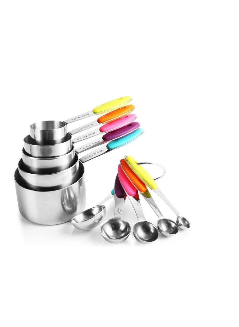 Y&D - Measuring Cups and Spoons Set in Stainless Steel for Cooking & Baking, Upgraded Thickness Rainbow Color Handle, First Choice For Kitchen Baking10 Piece - Image 1