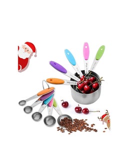 Measuring Cups and Spoons Set in Stainless Steel for Cooking & Baking, Upgraded Thickness Rainbow Color Handle, First Choice For Kitchen Baking10 Piece