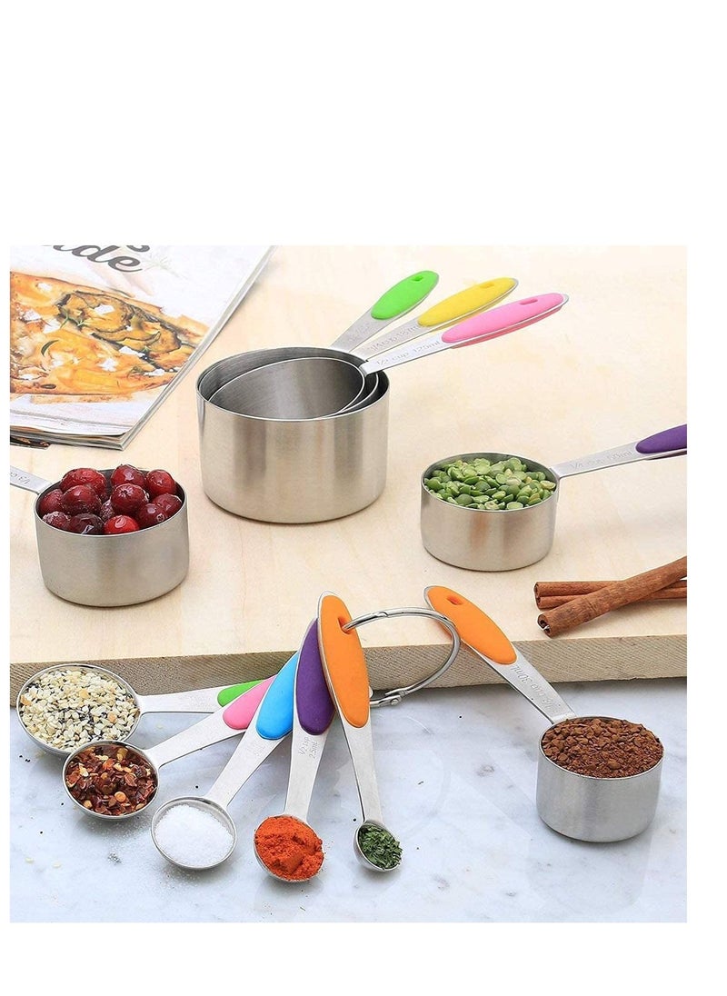 Y&D - Measuring Cups and Spoons Set in Stainless Steel for Cooking & Baking, Upgraded Thickness Rainbow Color Handle, First Choice For Kitchen Baking10 Piece - Image 1