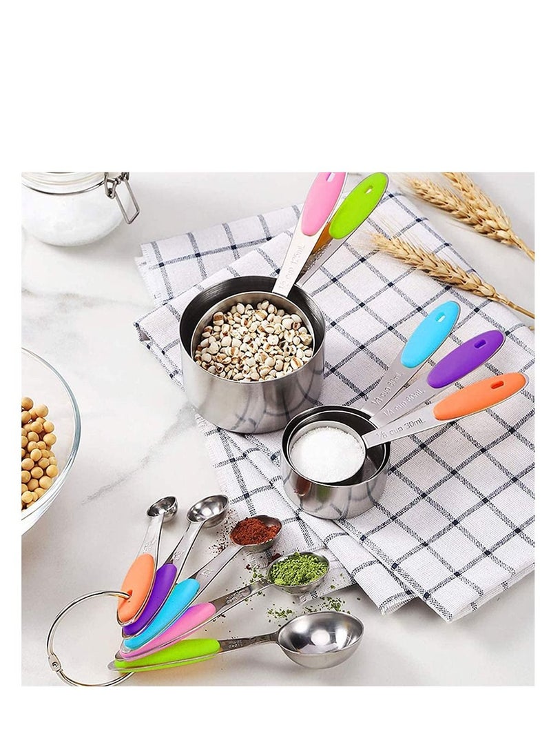 Y&D - Measuring Cups and Spoons Set in Stainless Steel for Cooking & Baking, Upgraded Thickness Rainbow Color Handle, First Choice For Kitchen Baking10 Piece - Image 1