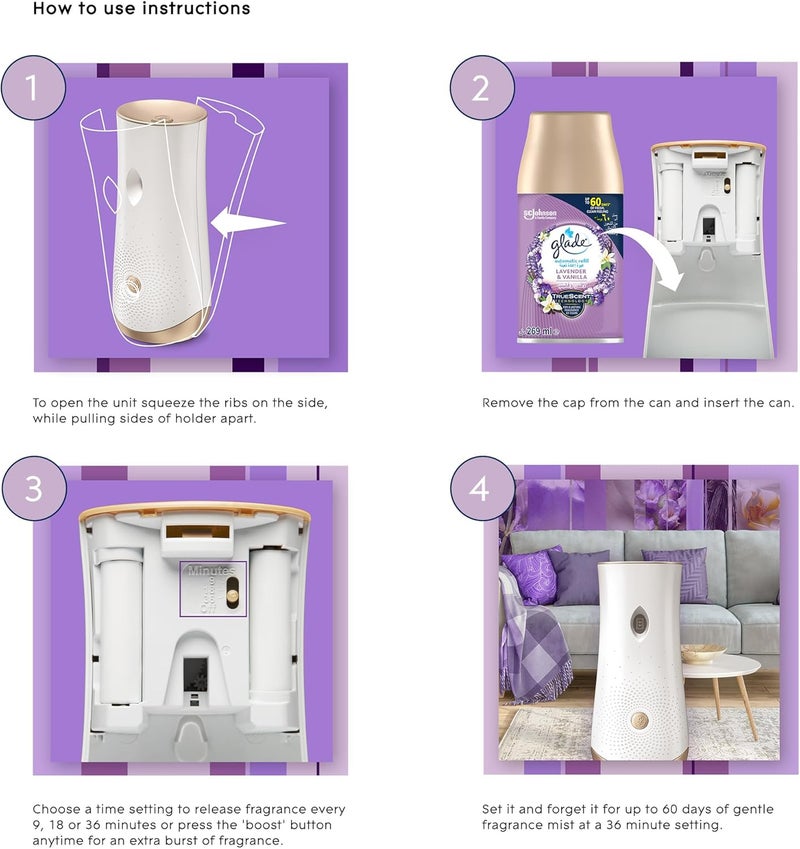Glade Automatic Air Freshener Spray Refill with Lavender & Vanilla Scent, 269ml - Image 4