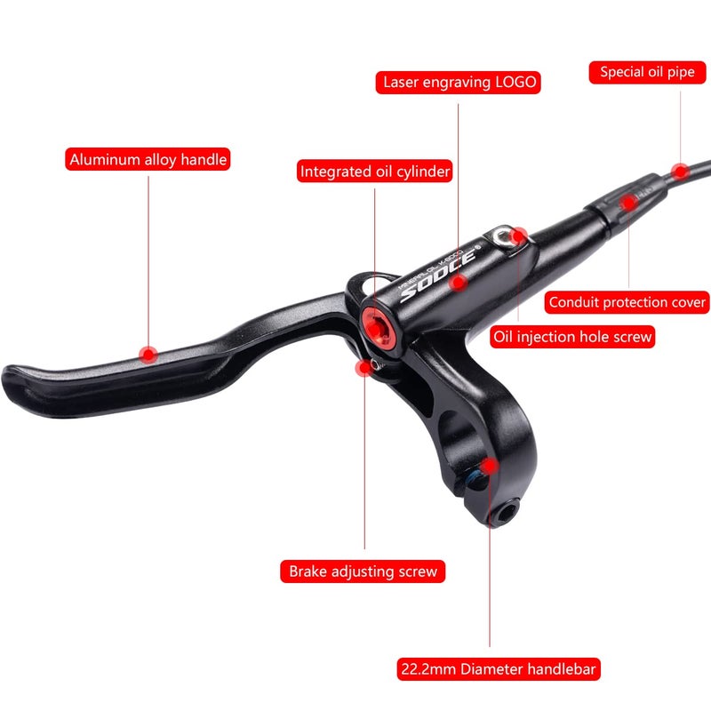 Cyclon MTB Hydraulic Disc Brakes Set, Black/Red Aluminum Alloy Hydraulic Brakes for Mountain Bike Left Front 1000mm Right Rear 1700mm Hydraulic Bicycle Brakes with is/PM Adapter Fit 160mm Rotor - Image 2