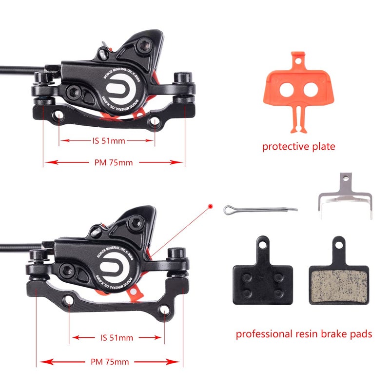 Cyclon MTB Hydraulic Disc Brakes Set, Black/Red Aluminum Alloy Hydraulic Brakes for Mountain Bike Left Front 1000mm Right Rear 1700mm Hydraulic Bicycle Brakes with is/PM Adapter Fit 160mm Rotor - Image 5