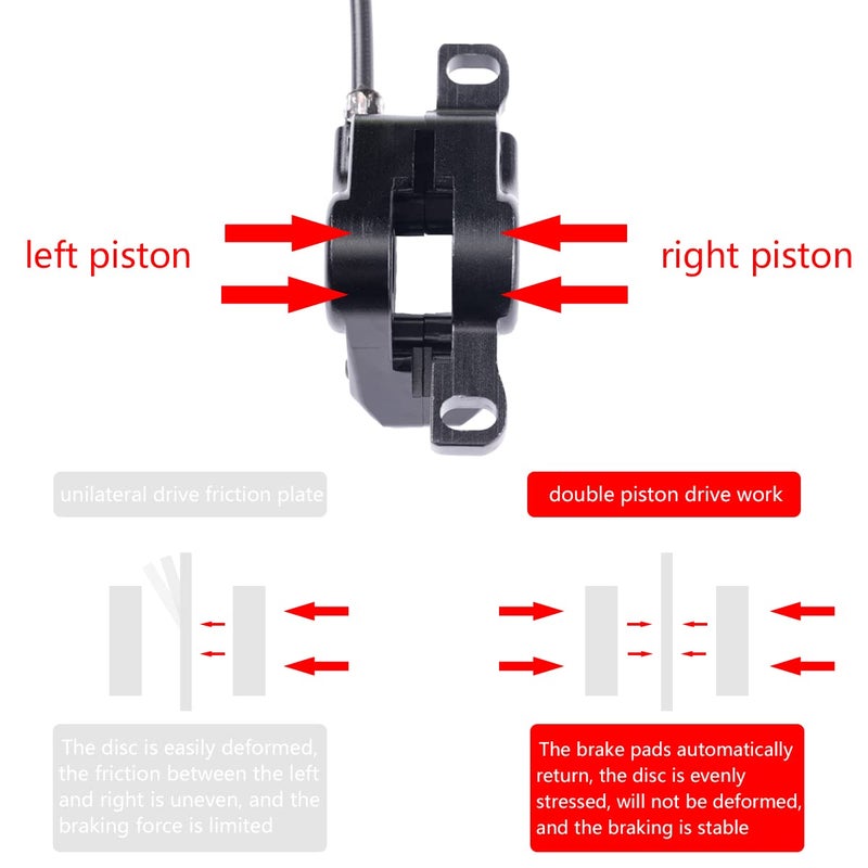 Cyclon MTB Hydraulic Disc Brakes Set, Black/Red Aluminum Alloy Hydraulic Brakes for Mountain Bike Left Front 1000mm Right Rear 1700mm Hydraulic Bicycle Brakes with is/PM Adapter Fit 160mm Rotor - Image 4