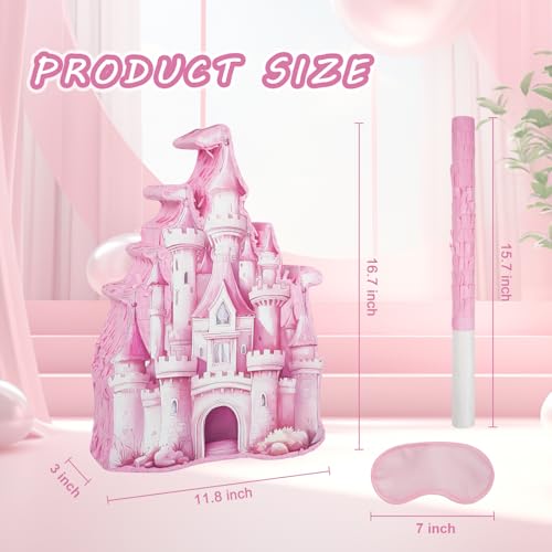JOARHONAL Princess Castle Piata Watercolor Pink Castle Piata with Bat and Blindfold for Girls Kids Princess Themed Birthday Party Game Decorations 167x118x3 - Image 5