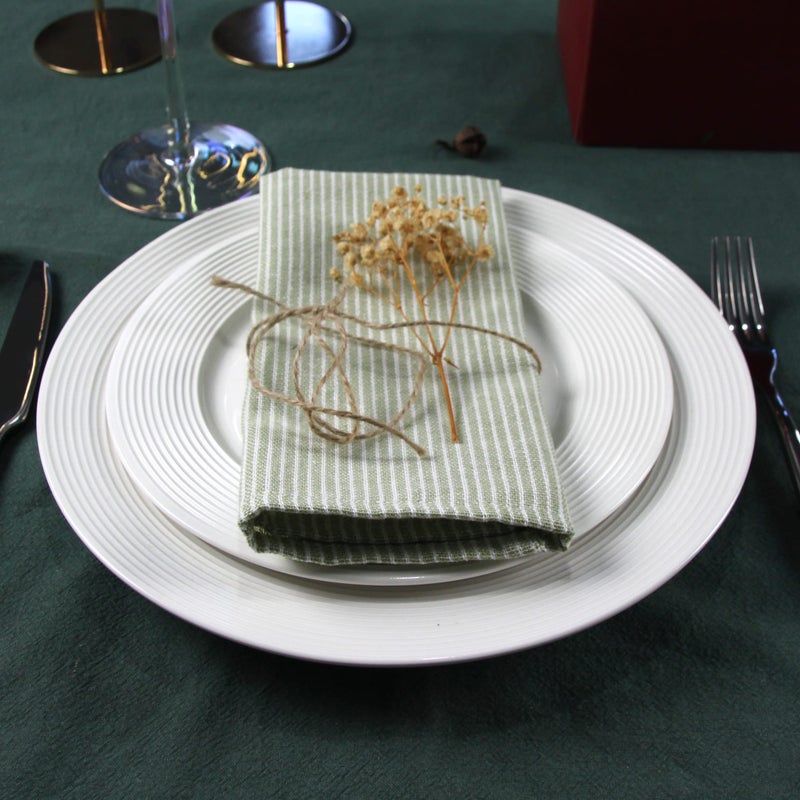 INFEI Narrow Striped Cotton Linen Blended Dinner Cloth Napkins - Set of 12 (40 x 30 cm) - for Events & Home Use (Green) - Image 2