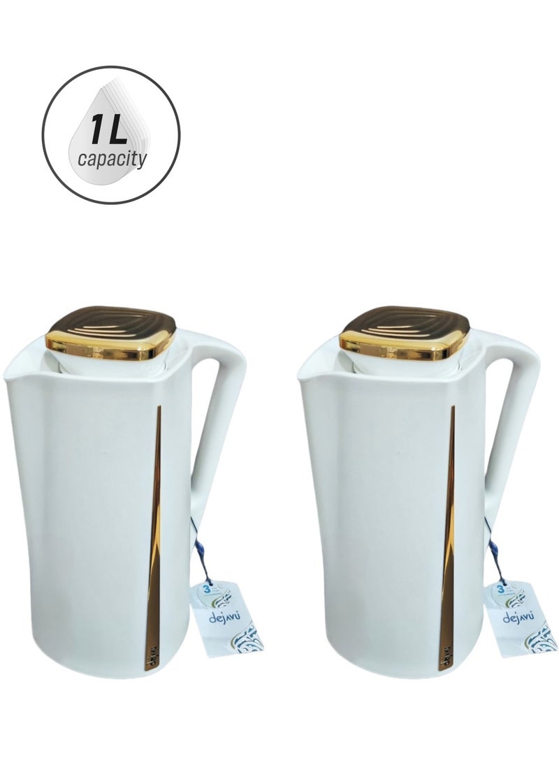 Dejavu 2 Piece Thermos Set 1L + 1L White/ Golden