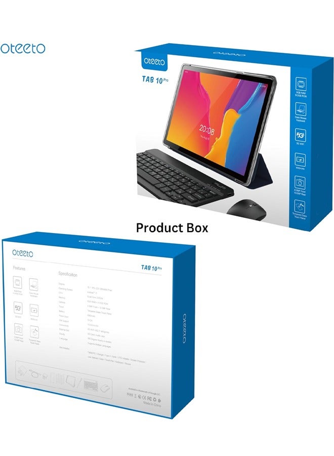 Oteeto TAB 10 PRO - 10.1" Android Tablet, 8GB RAM, 512GB ROM, 5G, Quad-Core, with Keyboard and Mouse
