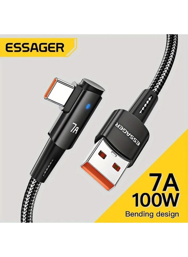 إيساجر كابل شاحن سريع USB-C بقوة 100 واط، طول 39.37 بوصة، أسود، بوصلة زاوية 90 درجة - Image 2