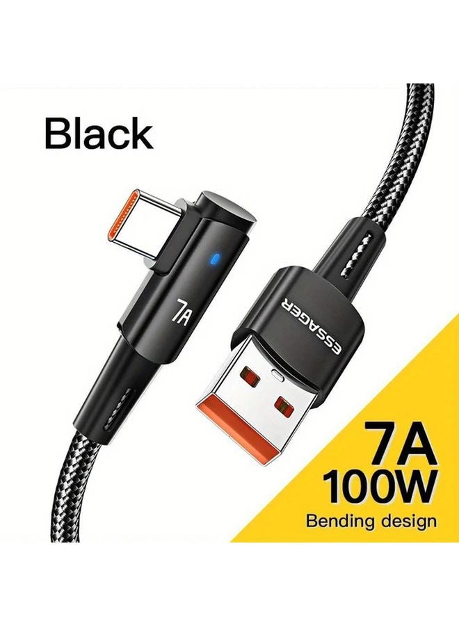 إيساجر كابل شاحن سريع USB-C بقوة 100 واط، طول 39.37 بوصة، أسود، بوصلة زاوية 90 درجة - Image 1