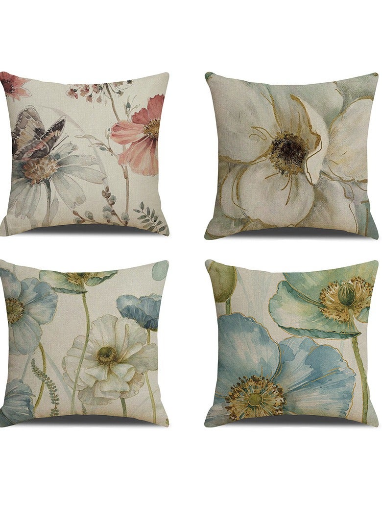 Decorative Throw Pillow Covers 18x18 inches Set of 4 Birds Butterfly and Plant Cushion Covers 45cm x 45cm Boho Linen Square Throw Pillow Cases for Living Room Sofa Couch Bed Pillowcases - Image 1