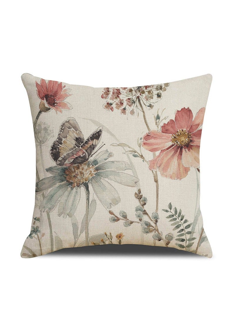 Decorative Throw Pillow Covers 18x18 inches Set of 4 Birds Butterfly and Plant Cushion Covers 45cm x 45cm Boho Linen Square Throw Pillow Cases for Living Room Sofa Couch Bed Pillowcases - Image 3