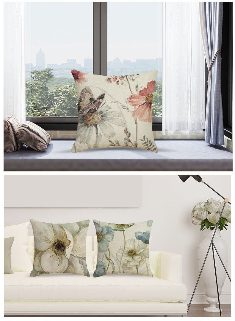 Decorative Throw Pillow Covers 18x18 inches Set of 4 Birds Butterfly and Plant Cushion Covers 45cm x 45cm Boho Linen Square Throw Pillow Cases for Living Room Sofa Couch Bed Pillowcases - Image 5