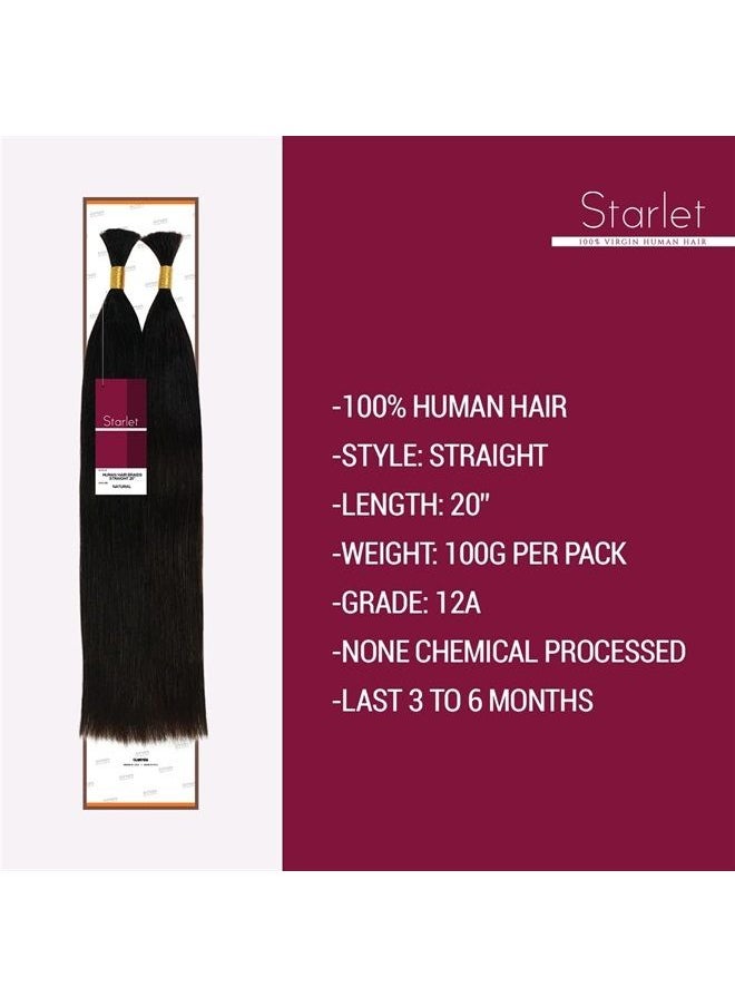 GLAM21USA - Starlet Micro Braiding Hair Human Bulk Hair Straight 20 Inch 100g (1Pack-2Bundles) Virgin Human Braiding Hair for Micro Braids Hair No Weft Human Hair Braids Extension (20 Inch (Pack of 1), Straight(N - Image 1
