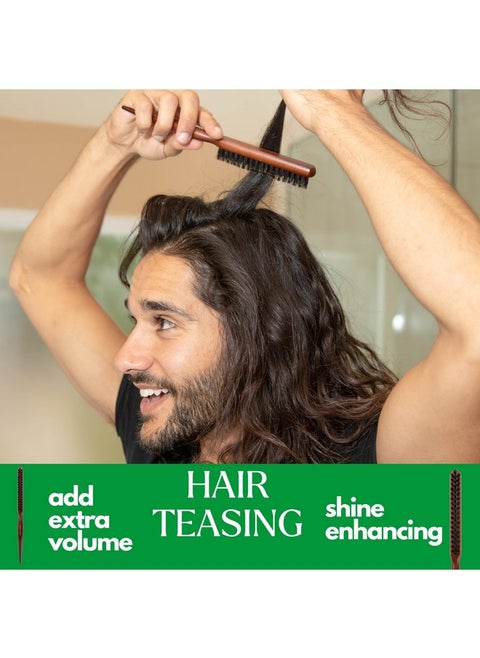 Teasing Boar Bristle Hair Brush For Women - Slick Back Comb With Rat Tail Pick For Hair Sectioning Used For Edge Control, Backcombing, Smoothing, And Styling Fine Hair To Create Volume