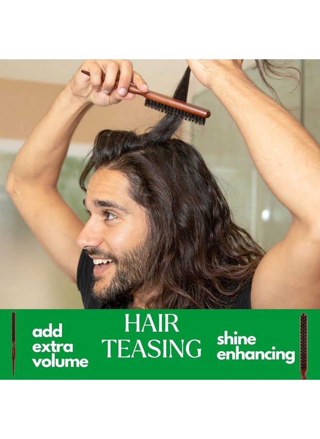 Teasing Boar Bristle Hair Brush For Women - Slick Back Comb With Rat Tail Pick For Hair Sectioning Used For Edge Control, Backcombing, Smoothing, And Styling Fine Hair To Create Volume