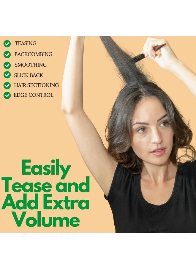 Teasing Boar Bristle Hair Brush For Women - Slick Back Comb With Rat Tail Pick For Hair Sectioning Used For Edge Control, Backcombing, Smoothing, And Styling Fine Hair To Create Volume
