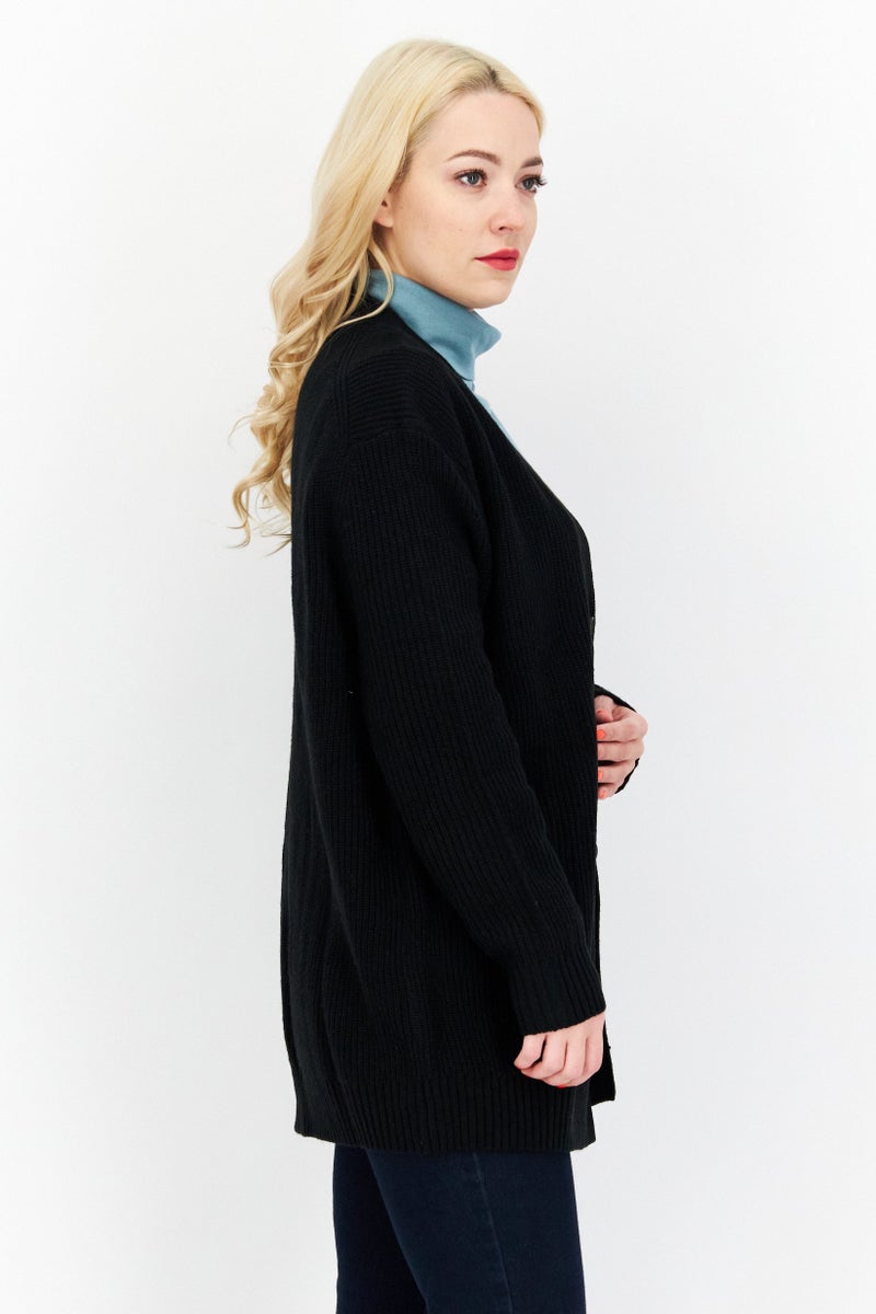 Lyle & Scott Women V-Neck Long Sleeve Embroidered Cardigans, Black  - Image 3