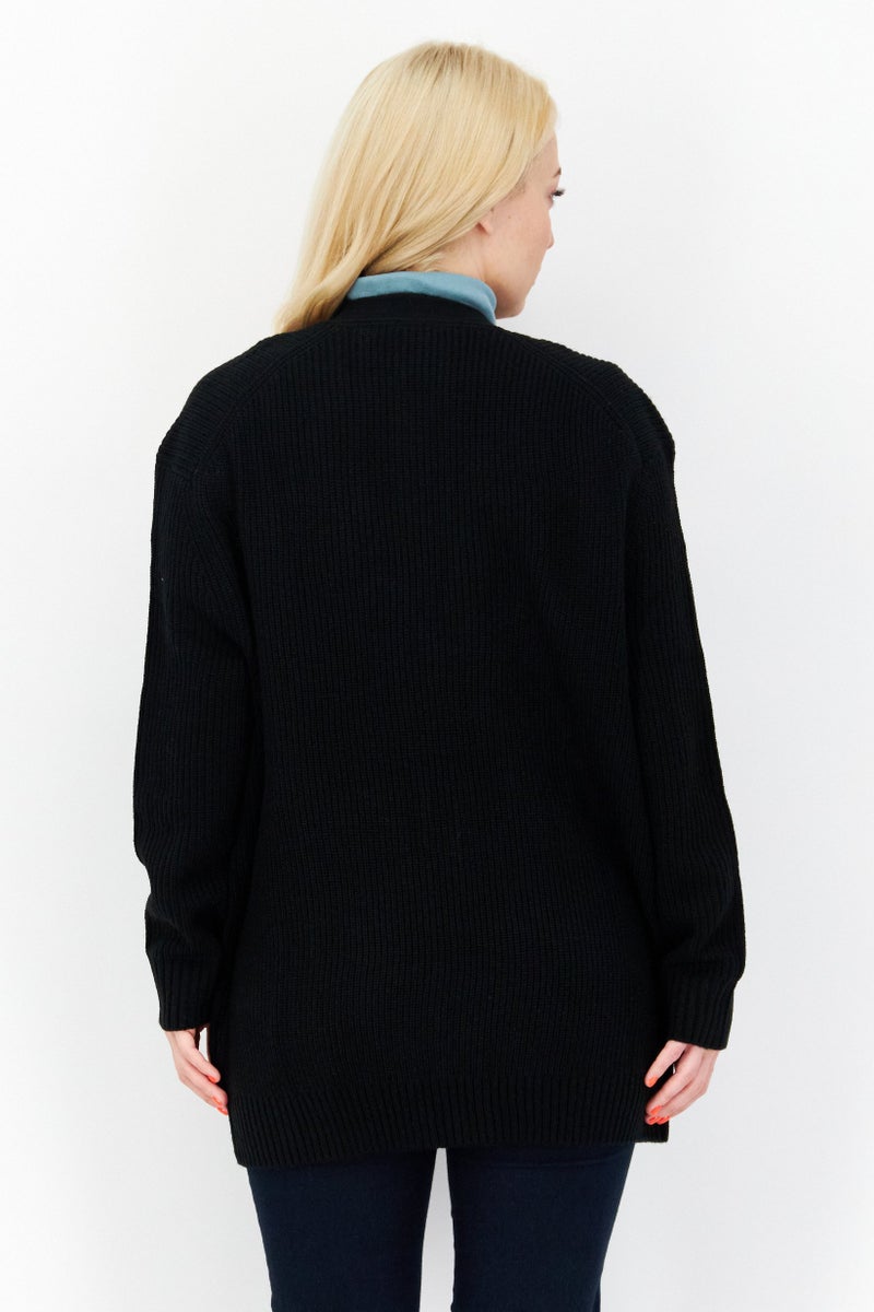 Lyle & Scott Women V-Neck Long Sleeve Embroidered Cardigans, Black  - Image 2