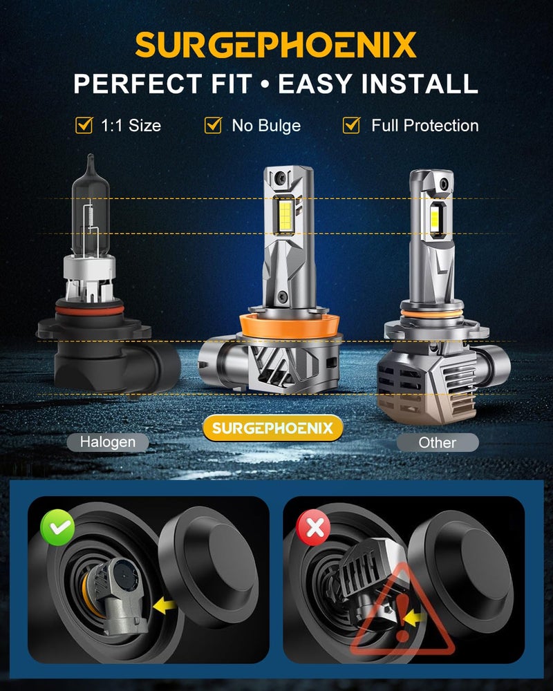 Surgephoenix H11/H9/H8/H16 Light Bulb, 50000LM Super Brighter, 1:1 Mini Size,6500K Cool White H11 Off Road Light or Fog Light Bulbs Pack of 2 - Image 5