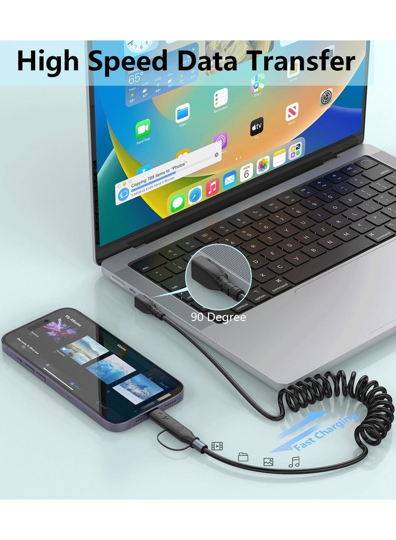 Coiled Lightning Cable Coiled USB C to USB C/Lightning Charger Cable 60W for iPhone 15 2-in-1 for iPhone/iPad/Android/Laptop Fast Charging Cord for CarPlay Android Auto Short USB C Cables - Image 5