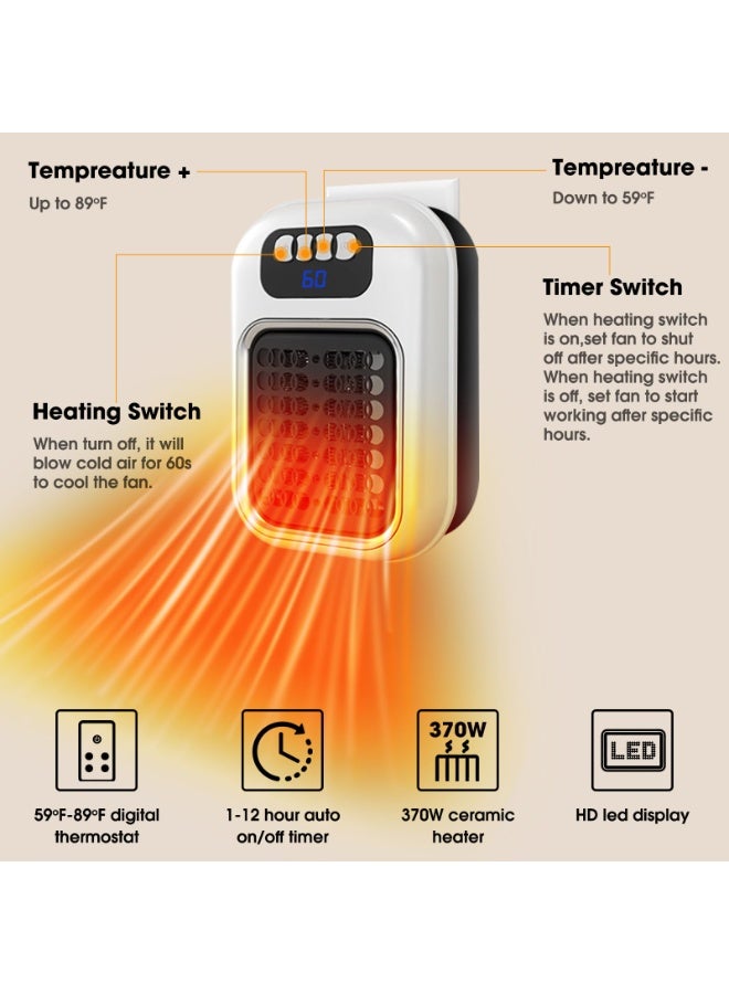 general Space Heater, Wall Outlet Electric Space Heater as Seen on TV with Timer, Led Display, Adjustable Thermostat, Compact for Office Dorm Room - Image 4