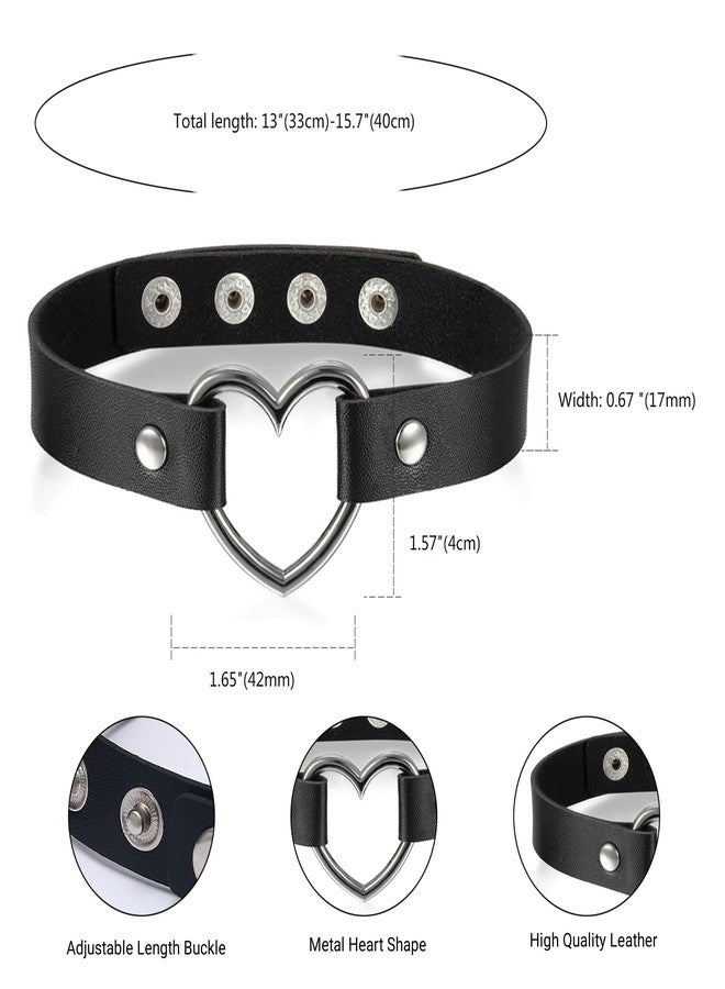 Aroncent Heart Leather Choker Necklace for Women Sweet Heart Adjustable Goth Choker 12-16 Inches - Image 5
