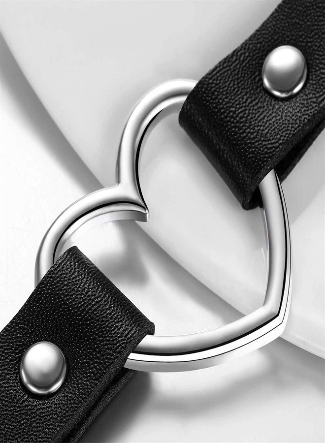 Aroncent Heart Leather Choker Necklace for Women Sweet Heart Adjustable Goth Choker 12-16 Inches - Image 3