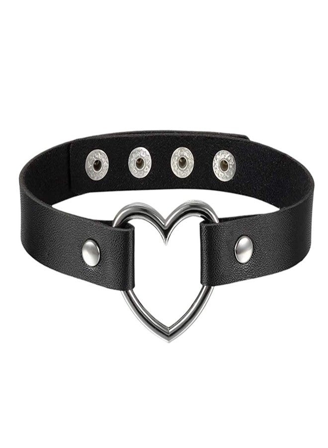 Aroncent Heart Leather Choker Necklace for Women Sweet Heart Adjustable Goth Choker 12-16 Inches - Image 1