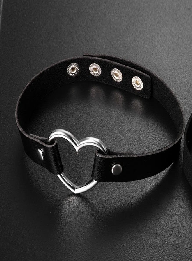 Aroncent Heart Leather Choker Necklace for Women Sweet Heart Adjustable Goth Choker 12-16 Inches - Image 2